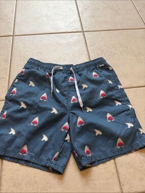 Trinity Navy Shark Print Men’s Swim Trunks